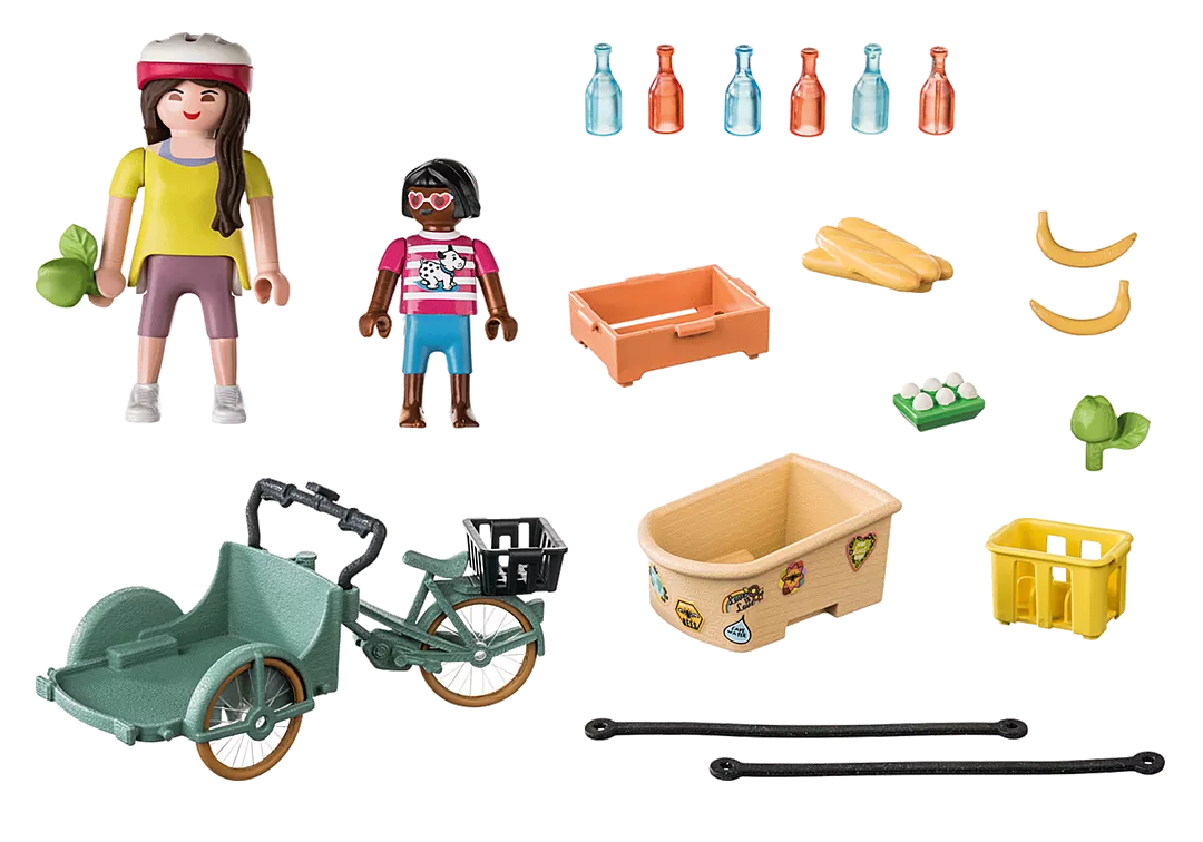 Country | Farmer's Cargo Bike toy set with two figures, cargo bike, transport tray, and grocery accessories.