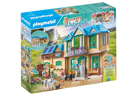 Playmobil Horses of Waterfall Waterfall Ranch toy set featuring stable, horses, and farm figures for imaginative play.