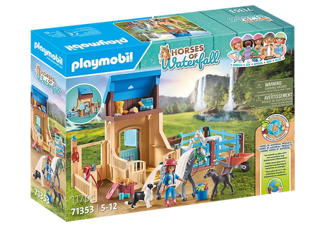 Horses of Waterfall | Horse Stall & Amelia & Whisper set with horse stall, figures, and animals at Waterfall Ranch.