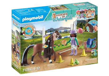 Horses of Waterfall | Jumping Arena & Zoe & Blaze Playmobil set with horse, rider, and jumping obstacles outdoors.