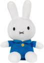 Miffy plush toy with minimalist embroidered face in blue outfit, soft and cuddly companion for all ages.