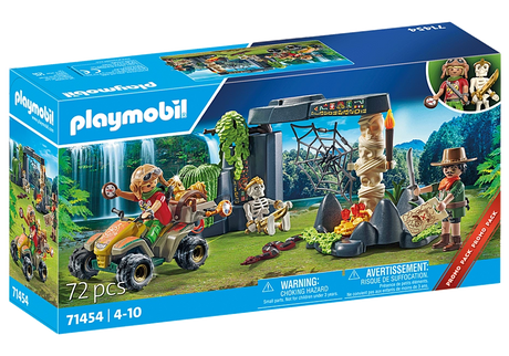 Pirates | Jungle Treasure Hunters set with two adventurers, skeleton guard, quadbike, treasure map, and jungle ruins playset.
