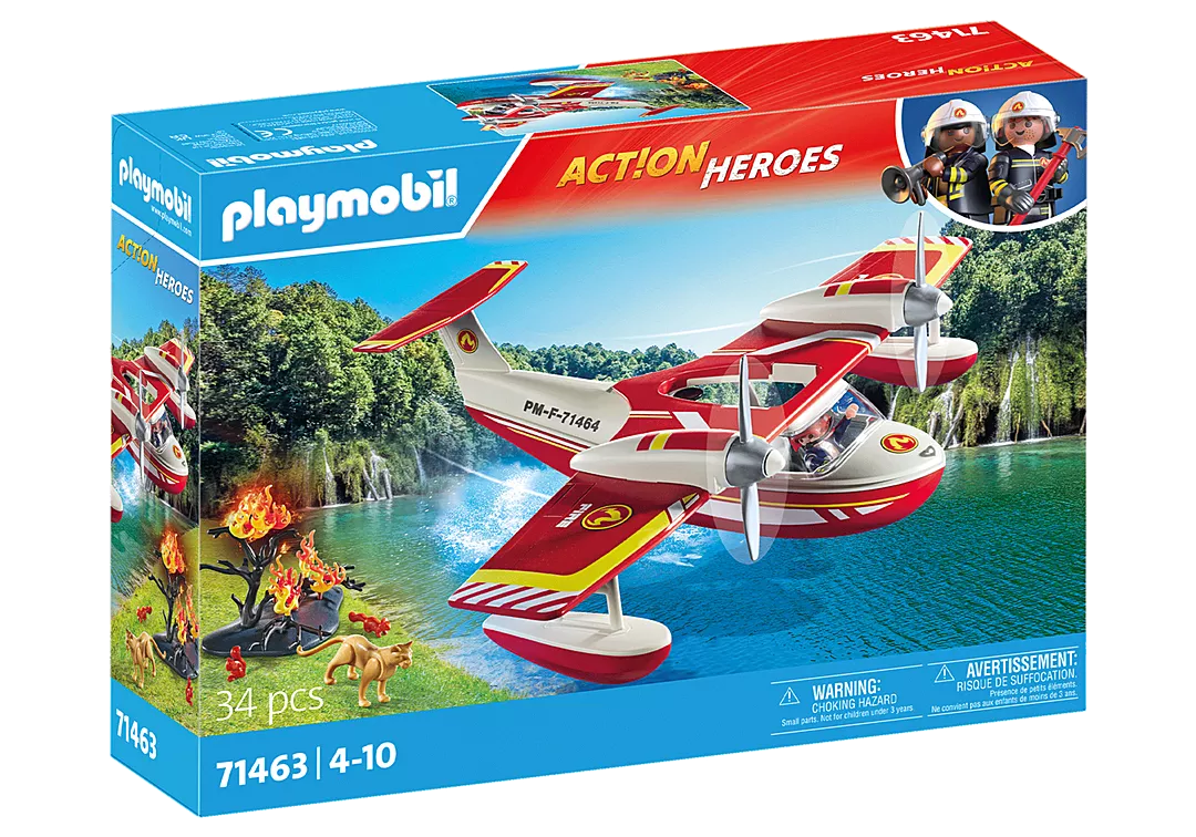 Action Heroes | Firefighting Seaplane toy with water-dropping function and pilot figure for imaginative rescue missions.