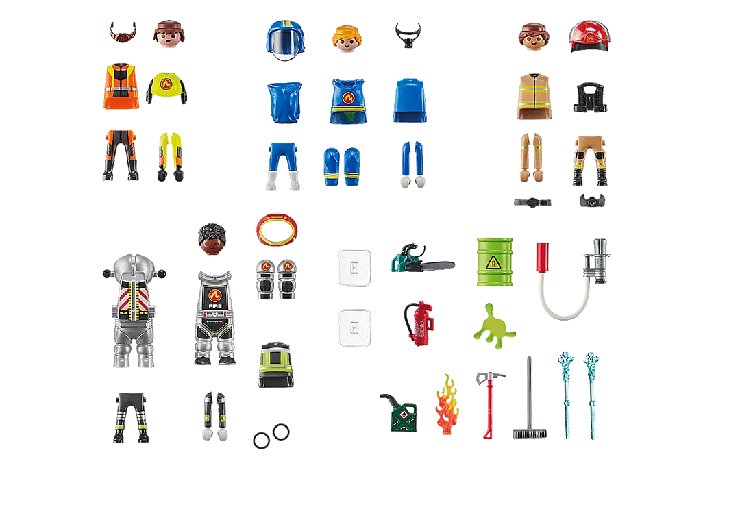 Action Heroes | My Figures: Fire Rescue with interchangeable fire brigade gear, helmets, tools, and accessories for creative play.