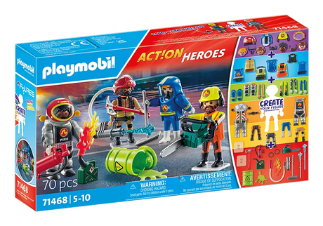 Action Heroes | My Figures: Fire Rescue set with customizable firefighters, removable gear, and rescue accessories for creative play.