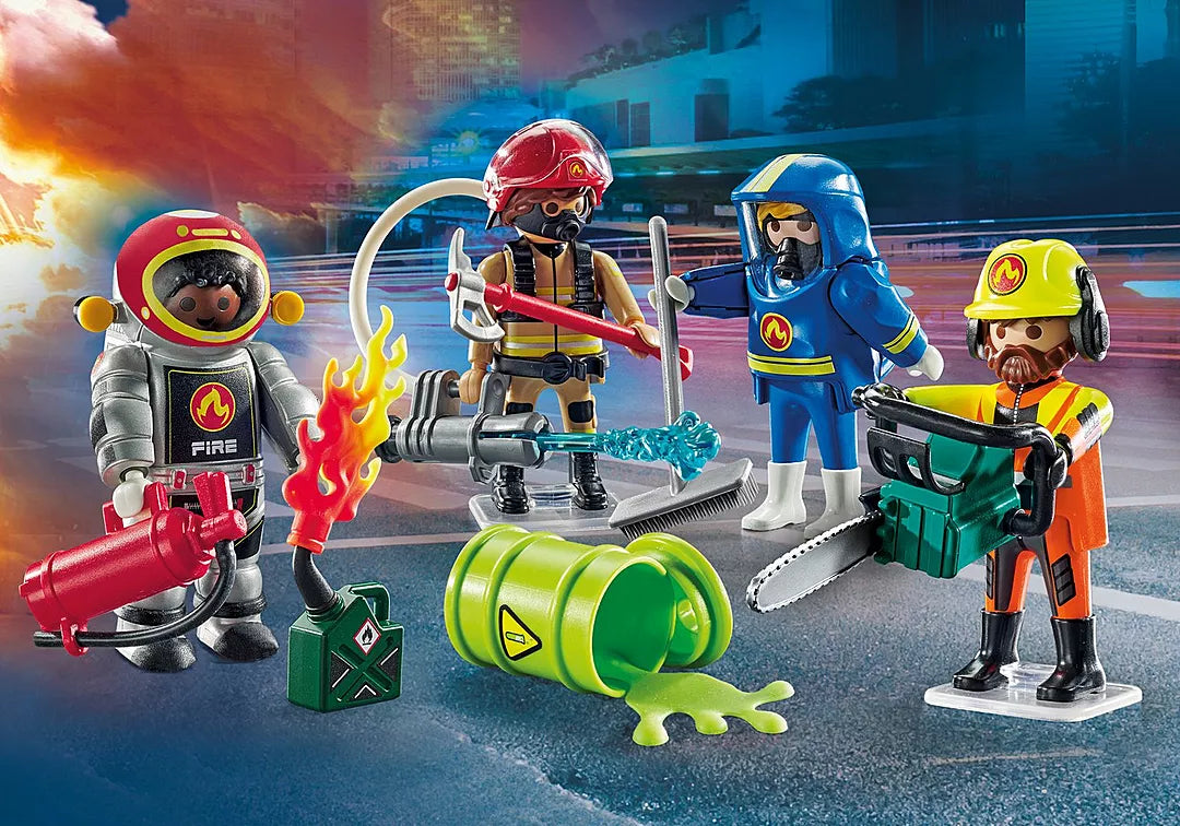 Action Heroes | My Figures: Fire Rescue with four customizable fire brigade figures and fire-fighting accessories.