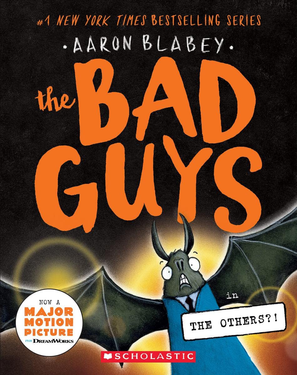 The Bad Guys in The Others?! #16 book cover featuring a nervous bat character in a blue suit.