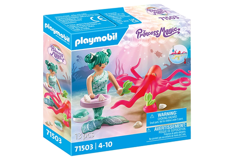 Princess Magic | Mermaid with Octopus playset featuring color-changing octopus and mermaid figure with accessories.