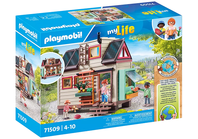 My Life | Tiny House playset with two floors, garden, solar panels, figures, and functional home furnishings.