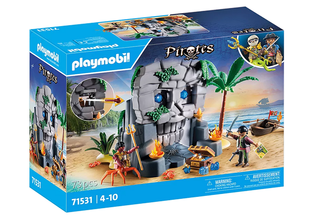 Pirates | Skull Island playset with Skull Island, pirate figures, treasure chest, cannons, and palm tree for ages 4 to 10.