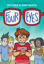 Cover of Four Eyes showing a boy with glasses standing nervously with classmates behind him.