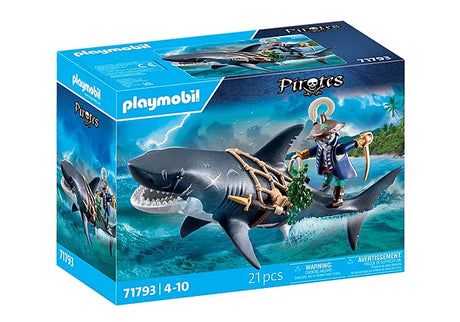 Pirates | Giant Shark with Pirate toy set featuring a giant shark with snapping jaws and a pirate with saber on net.