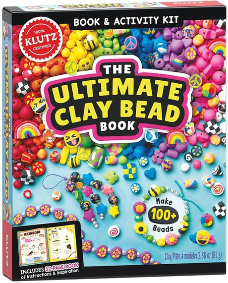 The Ultimate Clay Bead Book with colorful polymer clay beads and tool kit for crafting over 100 custom designs.