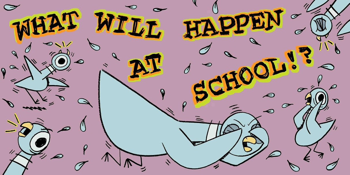 Illustration from Pigeon HAS to go to School showing the Pigeon worried about what will happen at school.
