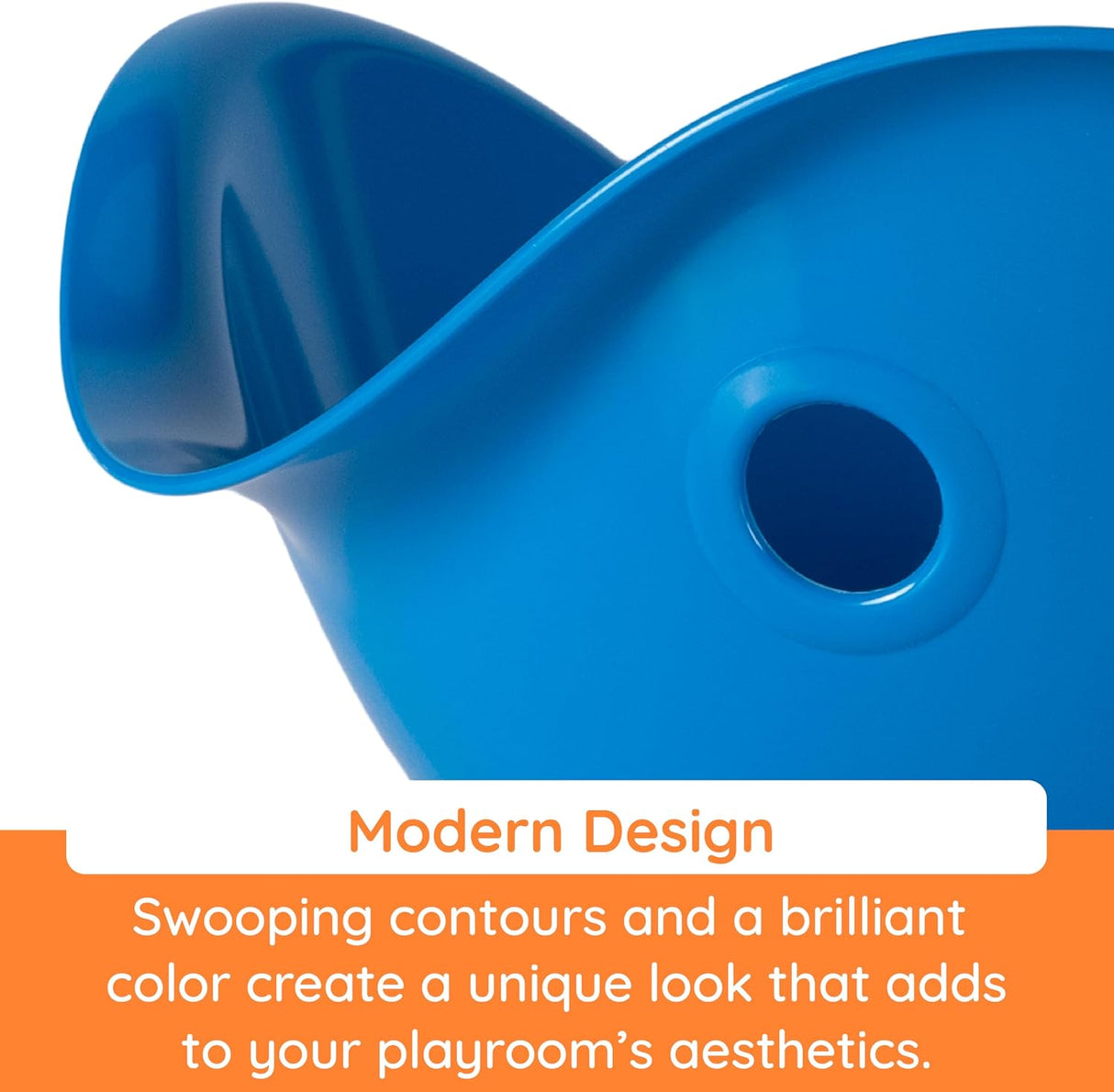 Blue Bilibo toy with smooth, swooping contours, designed to inspire creativity and imaginative play for children.