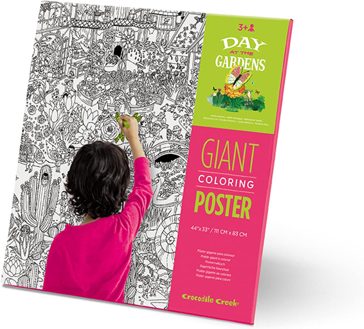 Giant Coloring Poster | Botanical Garden with child coloring detailed floral and garden scenes, 44” x 33” creative activity poster.