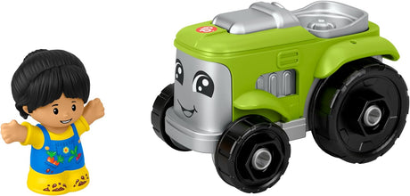 Little People Tractor with smiling green tractor and small figure toy for toddlers to roll and play.