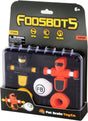 Foosbots 2 Pack with two spinning kicker figures, silicone goal lines, ball, and storage case for fast-paced gameplay.