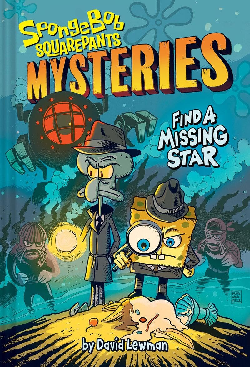 Cover of SpongeBob SquarePants Mysteries #1: Find a Missing Star featuring SpongeBob and Squidward as detectives.