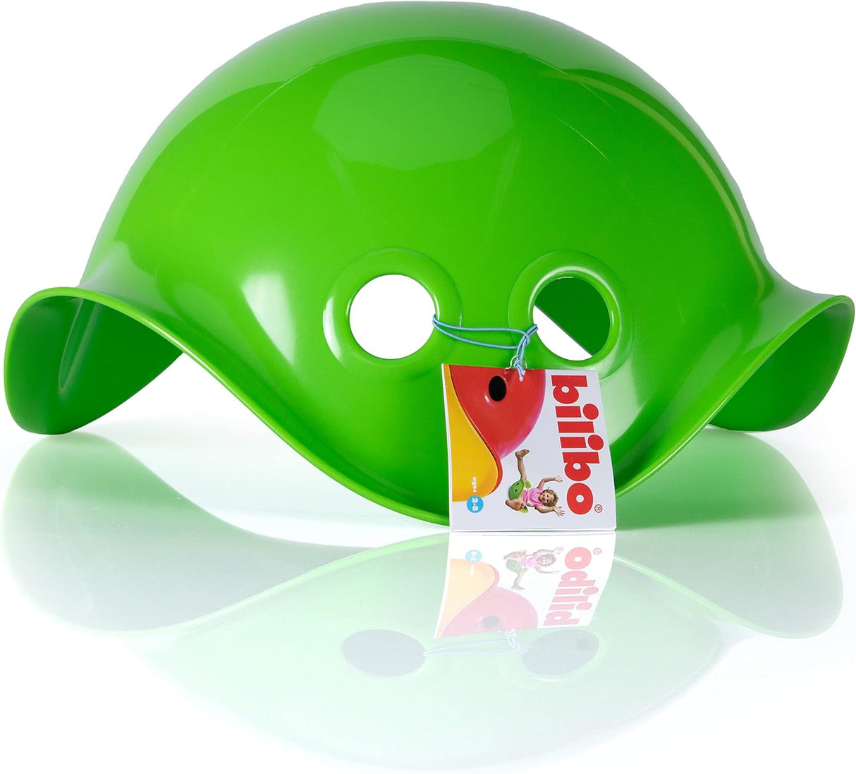 Green Bilibo toy bowl made of durable high-density polyethylene for creative and imaginative play.