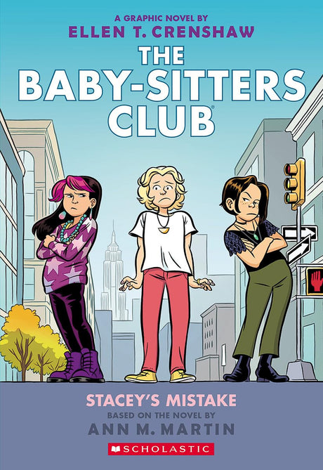 Cover of Babysitter's Club #14: Stacey's Mistake showing three girls standing in a city street scene.