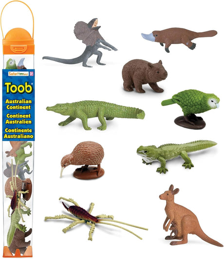 TOOB | Australian Continent featuring 9 detailed miniature animal figures from Australia and New Zealand.