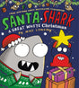 Santa Shark book cover with a festive shark wearing a Santa hat and a crab holding a star and gifts.