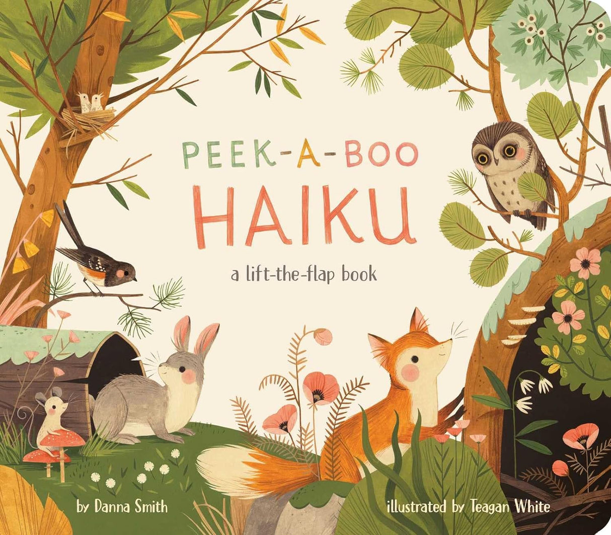 Peek A Boo Haiku Lift the Flaps board book with cute forest animals and nature illustrations for ages 2-4.
