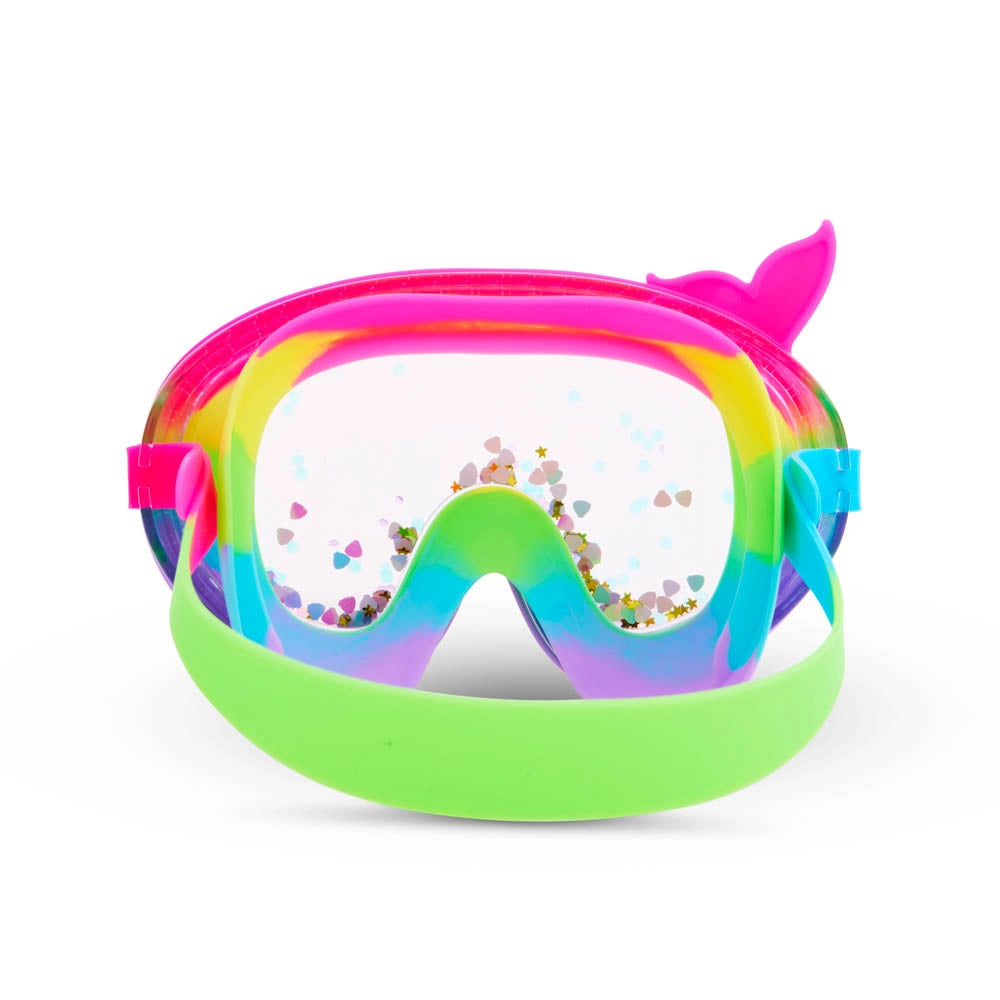 Swim Mask Coral Cove Rainbow with floating glitter and silicone mermaid tail frame for kids' magical underwater fun.