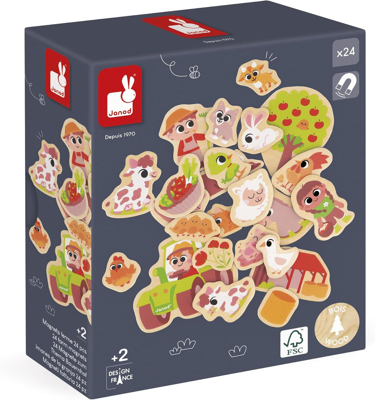Wooden Magnets | Farm set featuring 24 colorful wooden farm animal magnets for imaginative play and learning.