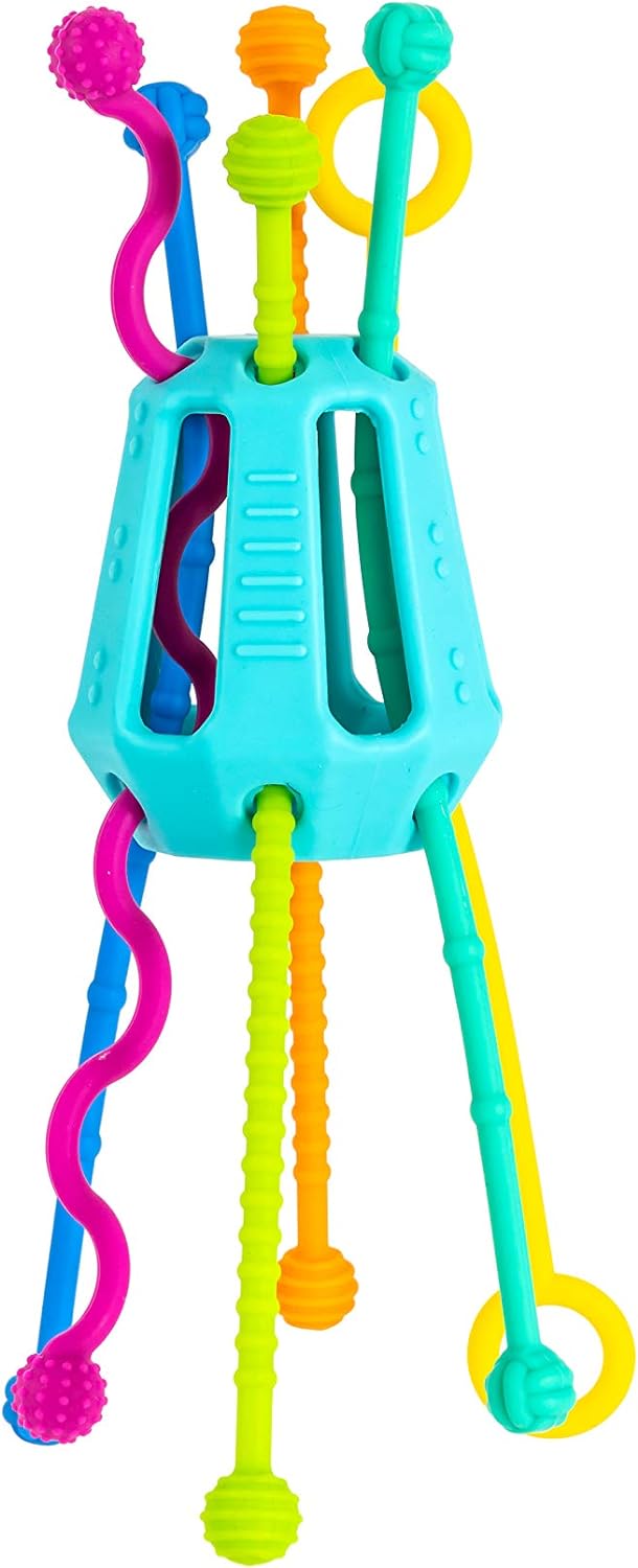 Zippee Activity Toy colorful silicone toddler pull toy with textured cords for tactile sensory development and fun.
