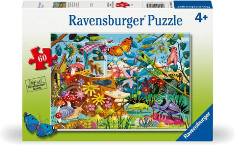 60pc Backyard Bug World Puzzle featuring colorful backyard insects and arachnids with large durable pieces for kids 4 and up.
