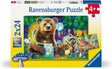 24pc Lovable Woodland Friends Puzzles featuring a bear, raccoon, and forest animals holding glowing jars in a colorful woodland scene.