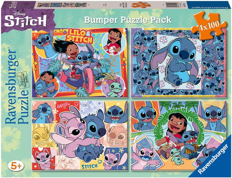 100pc Stitch Puzzles featuring colorful Lilo & Stitch scenes for kids ages 5+ with fun and relaxing puzzle pieces.