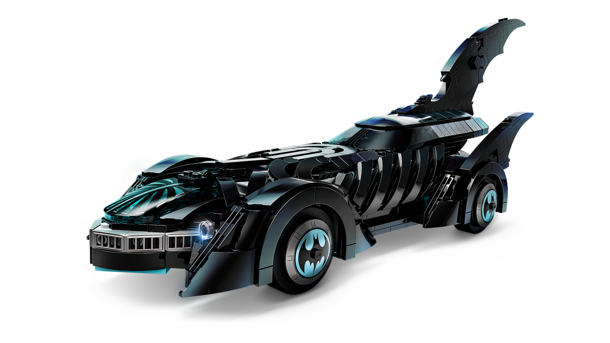 LEGO Super Heroes DC Batman Forever Batmobile with detailed interior, molded windshield, and Batman minifigure display.