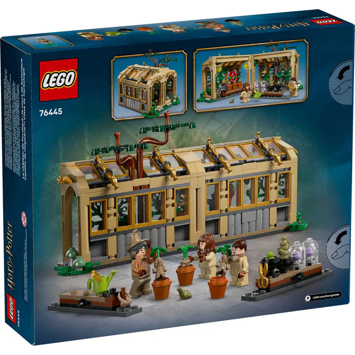 Harry Potter Hogwarts Castle: Herbology Class LEGO set featuring a greenhouse classroom with magical plants and minifigures.