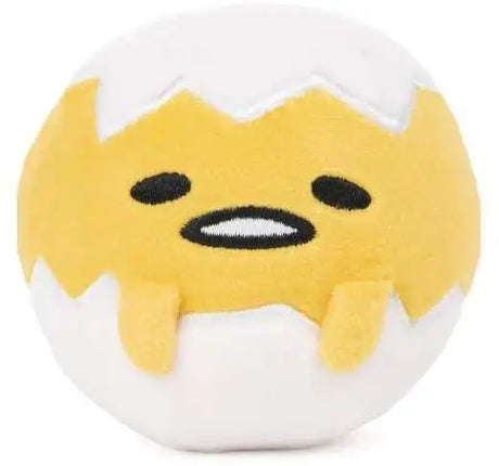 Gudetama Round Squishy plush featuring round soft yellow character popping from white shell, perfect for ages 3 and up.