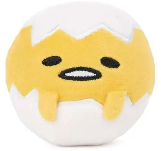 Gudetama Round Squishy plush featuring round soft yellow character popping from white shell, perfect for ages 3 and up.
