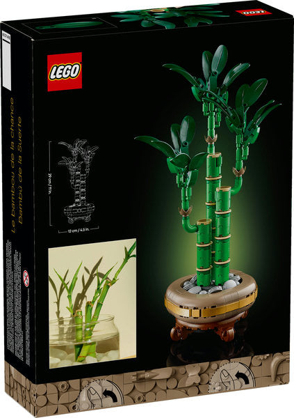 LEGO Botanicals Lucky Bamboo decorative plant with 3 green bamboo stems, pebbles, and wood-effect pot.