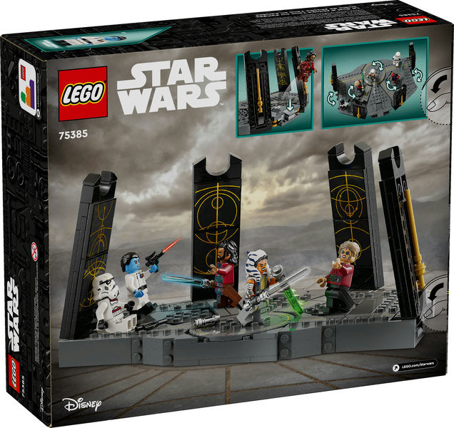 Star Wars Ahsoka Tano's Duel on Peridea LEGO set with minifigures and spinning battle platform.