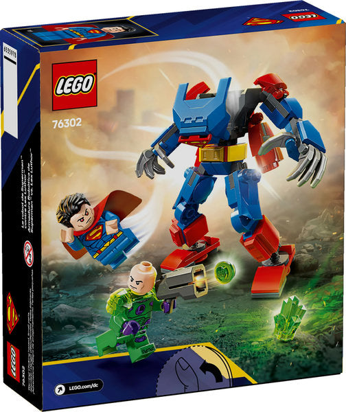 Super Heroes DC Superman Mech vs Lex Luthor LEGO set with buildable mech, Superman and Lex Luthor minifigures in action pose.