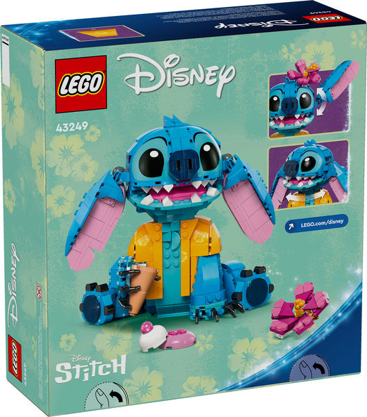 LEGO Disney Classic Stitch buildable toy set with movable ears, ice cream cone, and flower accessories for display and play.