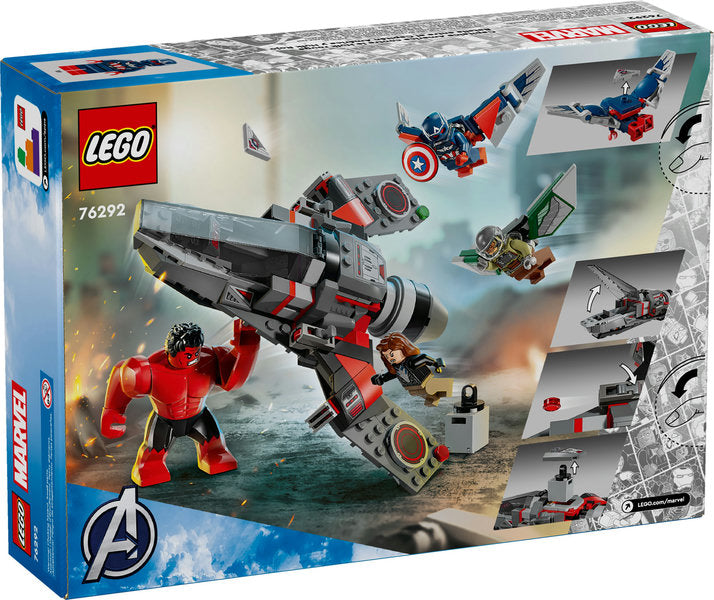 Super Heroes Marvel Captain America vs Red Hulk Battle LEGO set with minifigures and fighter jet play features.
