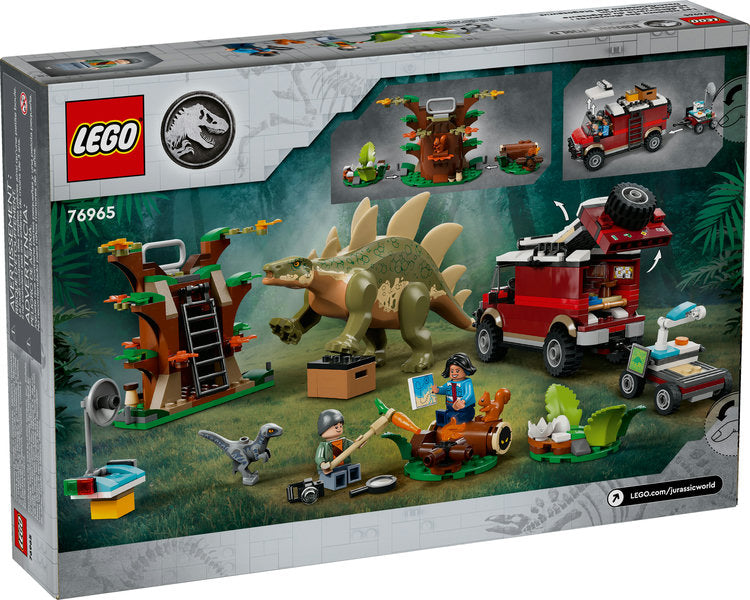 LEGO Jurassic Dinosaur Missions Stegosaurus Discovery set with Stegosaurus figure, minifigures, vehicle, and tree lookout.