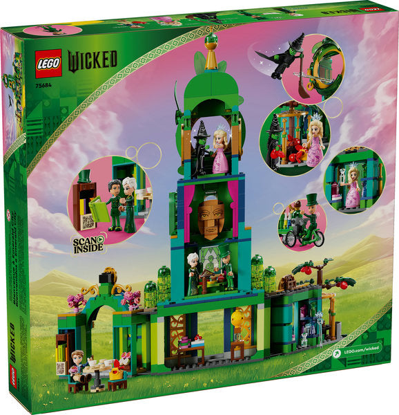 LEGO Wicked Welcome to Emerald City set featuring a detailed 3-story tower and 5 mini-dolls for imaginative play.