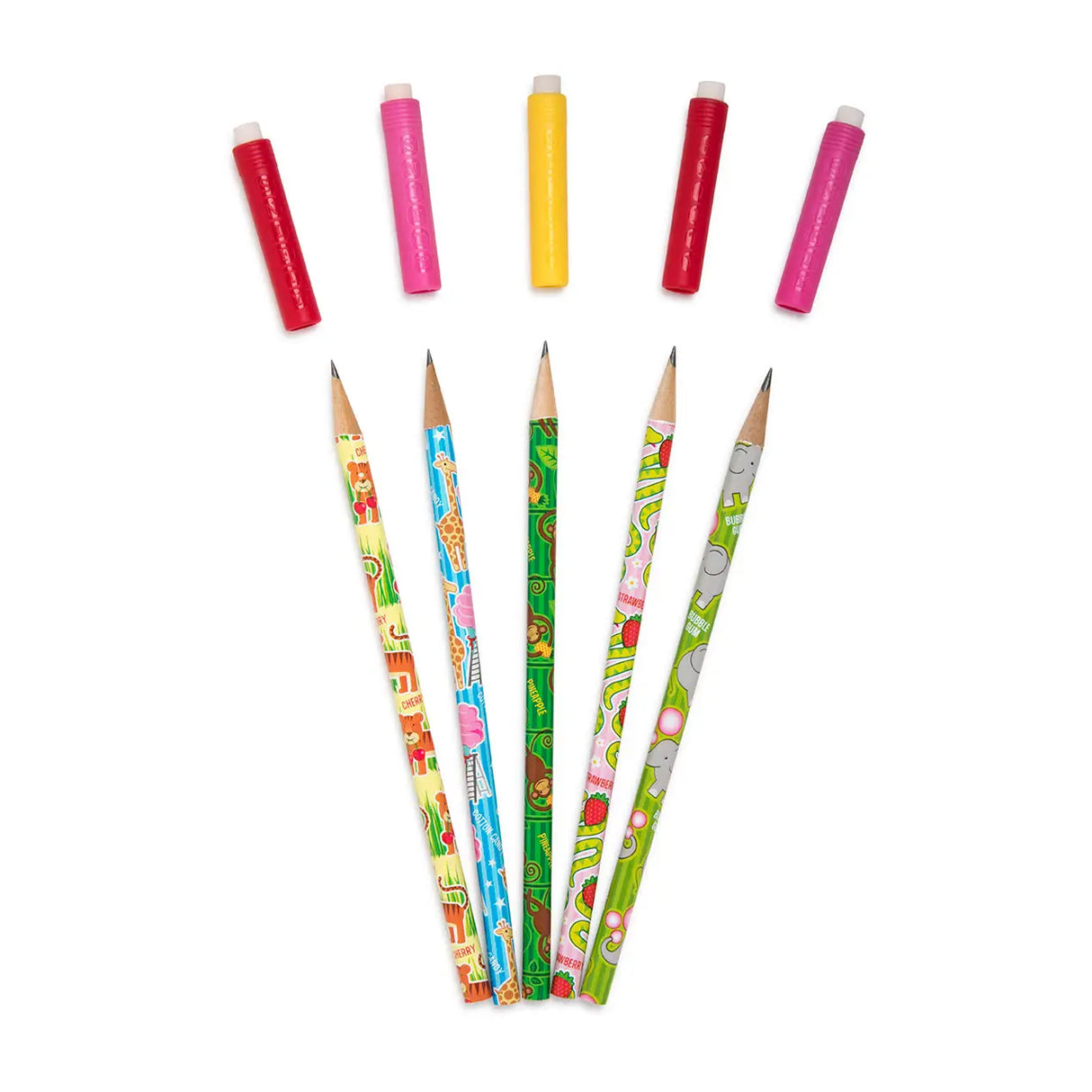 Pencil Topper Scented Animal Party pencils with reusable scented caps in assorted animal designs and fruity scents.