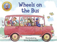 Wheels on the Bus board book cover with colorful illustration of a bus full of happy passengers and a driver.