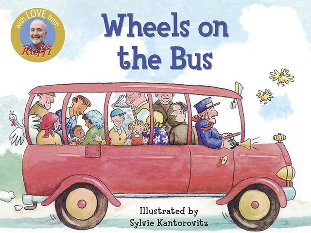 Wheels on the Bus board book cover with colorful illustration of a bus full of happy passengers and a driver.