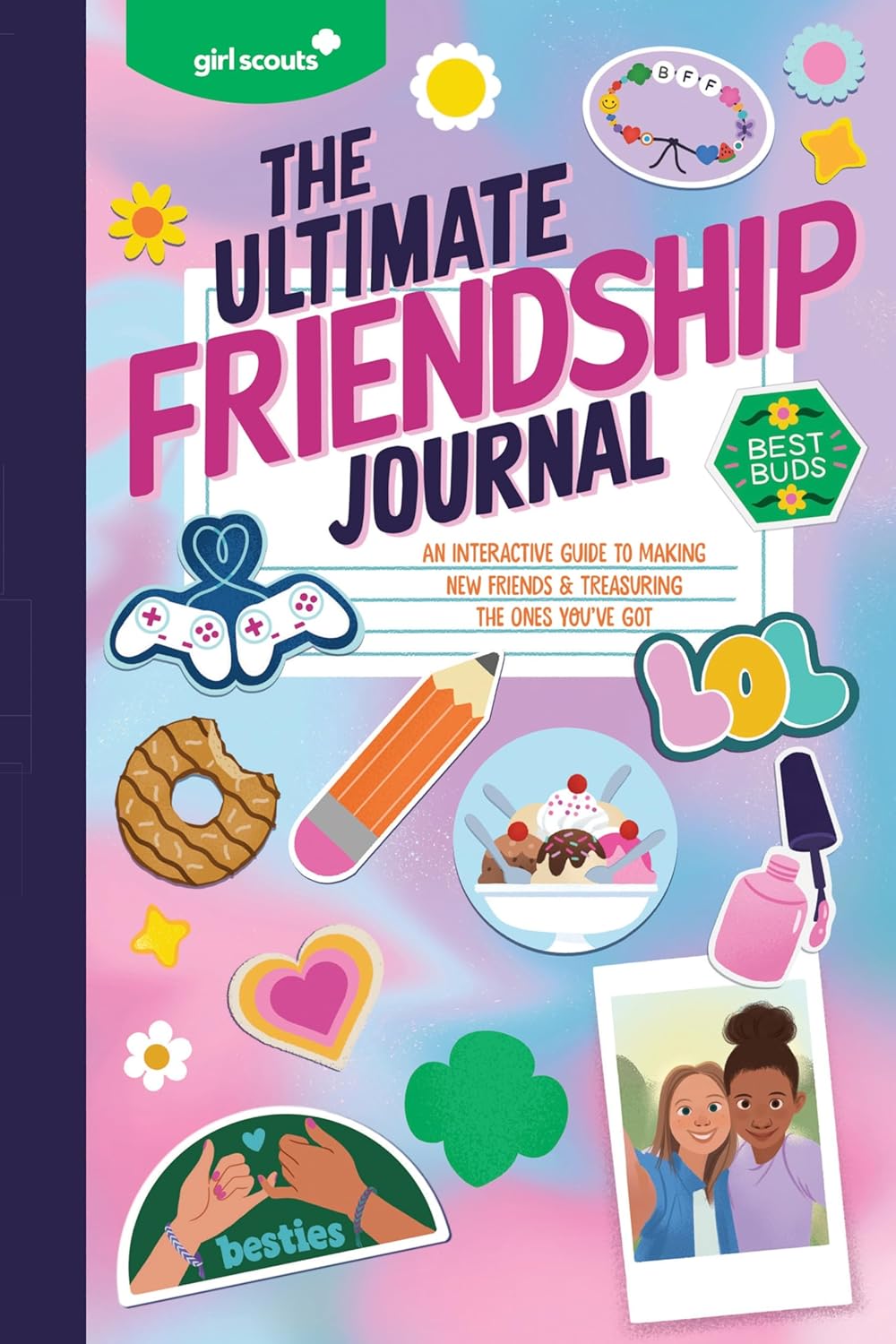 Girl Scouts: The Ultimate Friendship Journal cover with colorful friendship-themed illustrations and icons.