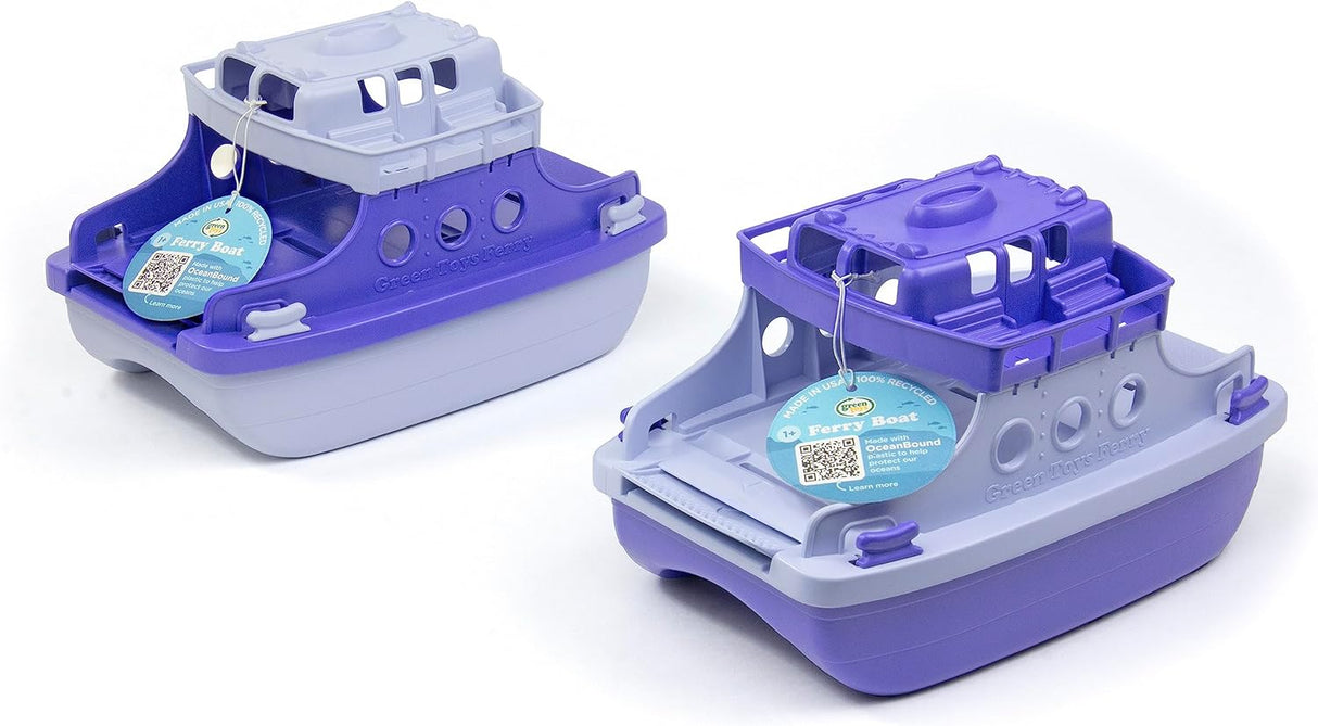 Two colorful Ferry Boat OceanBound toys made of recycled plastic, designed for bath and pool play.